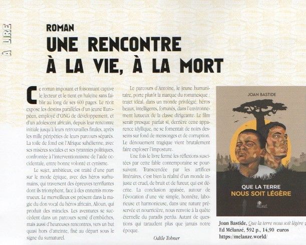 Que la terre nous soit légère, by Joan Bastide, in the monthly Billets d'Afrique (Survie association)